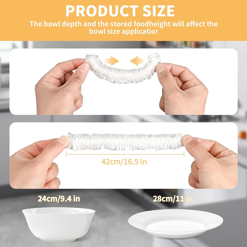 Skiennix 200 Bowl Covers - Large Elastic Reusable Shower Caps for Food Storage | BPA-Free Plastic Wrap