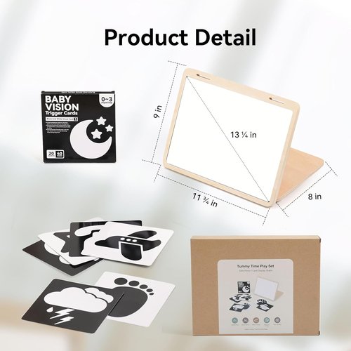 IEATFO Tummy Time Play Set - Adjustable Double-Sided Design with Safe Mirror & High Contrast Cards