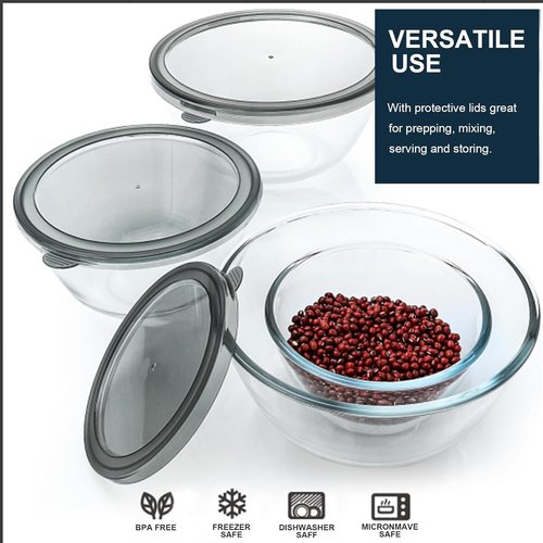 MCIRCO Glass Mixing Bowls Set - 4 BPA-Free Nesting Bowls for Meal Prep & Food Storage | 0.8-4.8 Qt