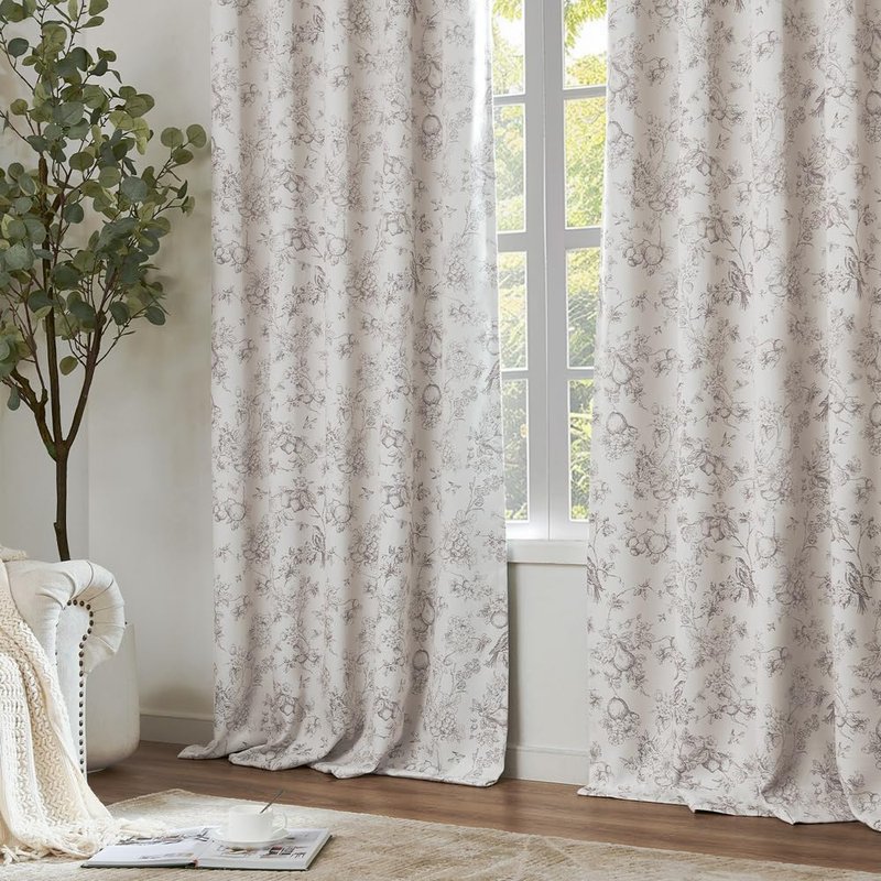 jinchan 95% Blackout Floral Curtains 96 Inches Long, Printed Flower Taupe Blackout Curtain for Bedroom Rod Pocket Back Tab Blackout Curtains Thermal Insulated Window Drapes, 2 Panels Taupe