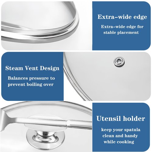 10 Inch Pan Lid, Tempered Replacement Pan Cover, 6,8,9.5,10.5,11,12,12.5 Inch Universal Glass Lids for Pots and Pans