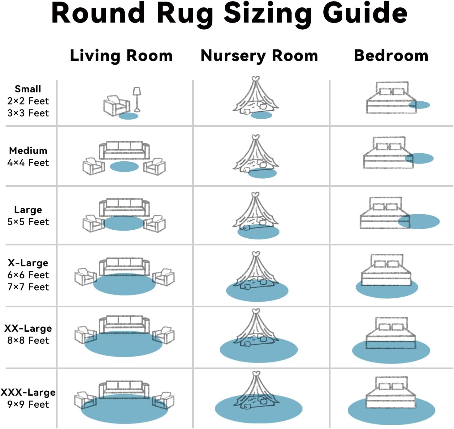 OLANLY Round Slate Blue Area Rug - Soft, Fluffy, Machine Washable 8 ft Carpet for Bedroom & Living Room
