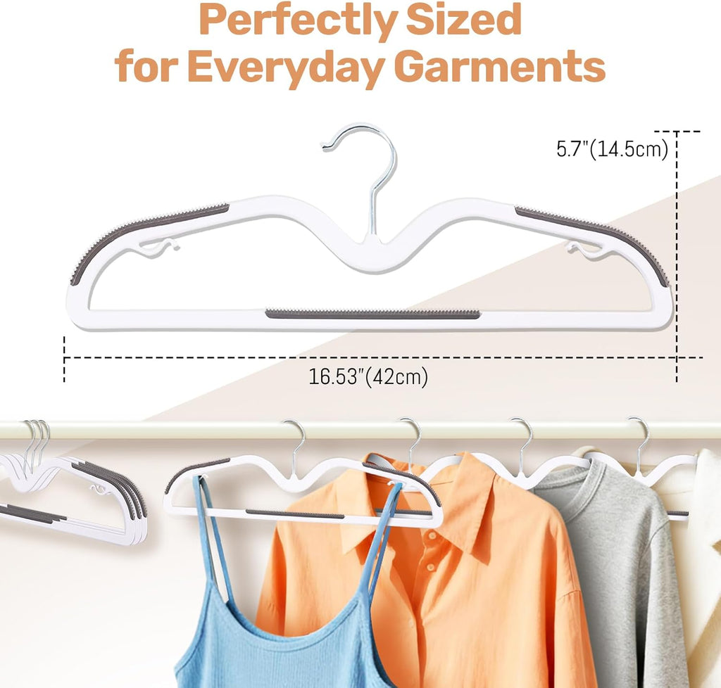 Sishynio Heavy-Duty Plastic Hangers - 20 Pack with Non-Slip Pads | Space-Saving Closet Organizer (Grey)