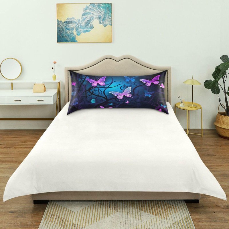 YETTASBIN Purple Blue Butterfly Satin Pillowcase, Soft Breathable Silk Pillow Case with Envelope Closure for Hair and Skin, Standard Size 26 x 20 Inch
