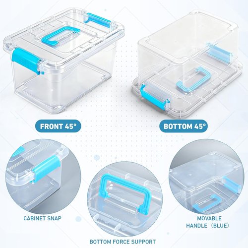 Jetec Clear Plastic Storage Container Bins - 8 Pack with Lids & Blue Handles, 6.5 Qt, Stackable Organizer for Home & Office