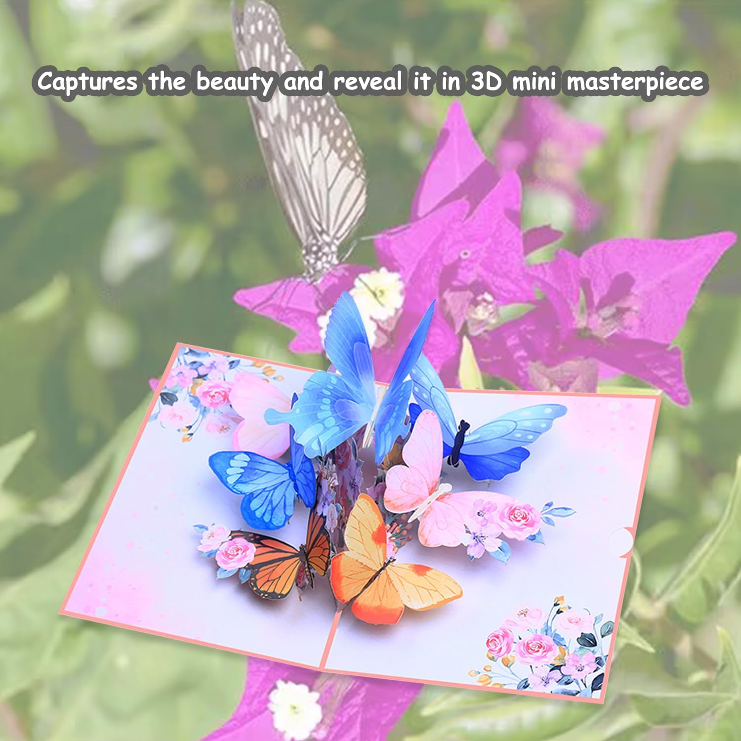 ROBBEAR 3D Butterfly & Flower Pop-Up Greeting Card - Handmade for Birthdays, Anniversaries & More