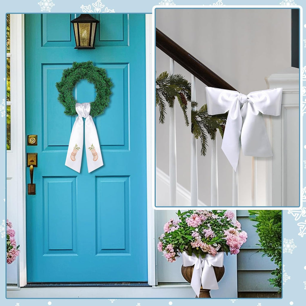 VitalCozy 12 Pcs Wreath Sash - Blank Embroidery Accessories for Indoor/Outdoor Decor | 4.49" X 56.30", White