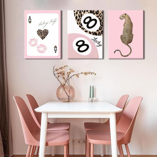 Funky Lucky You | Trendy Leopard Canvas Wall Art Set of 3 - Pink Cheetah Prints for Girls' Bedroom, 12x16 Inch Framed