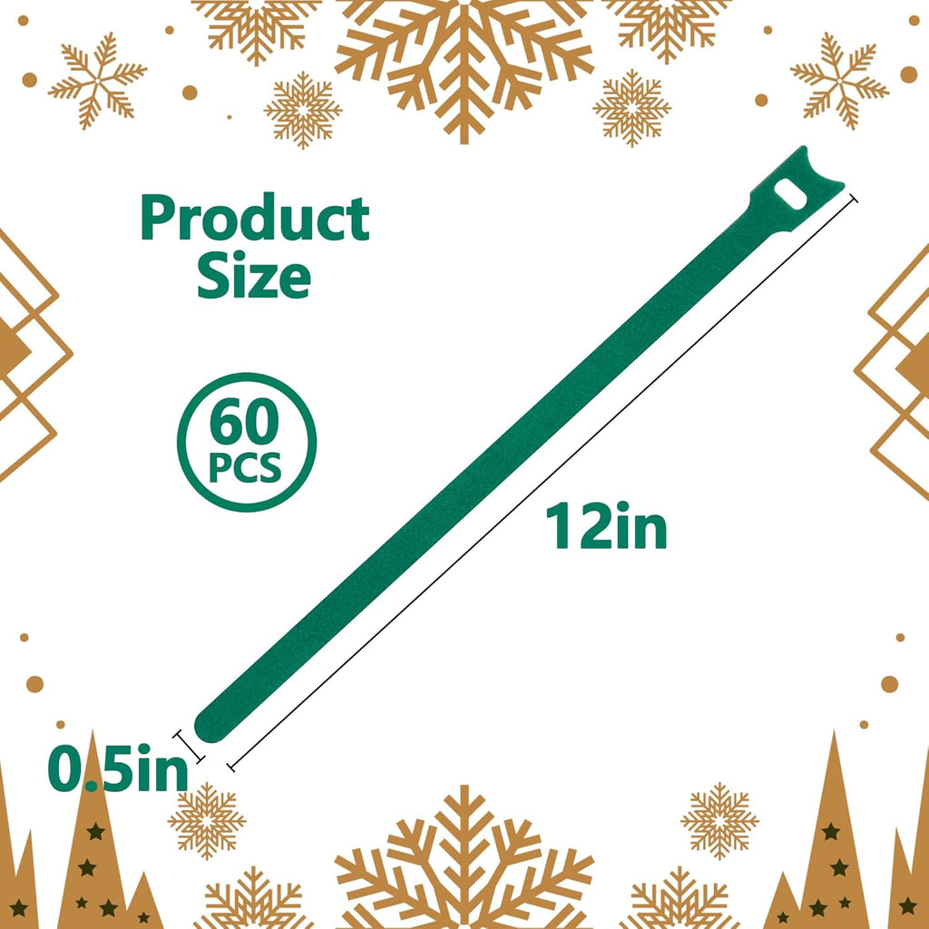 Skiennix 60 Pcs Christmas Garland Ties - 12" Adjustable Reusable Nylon Straps for Holiday Decor | Green