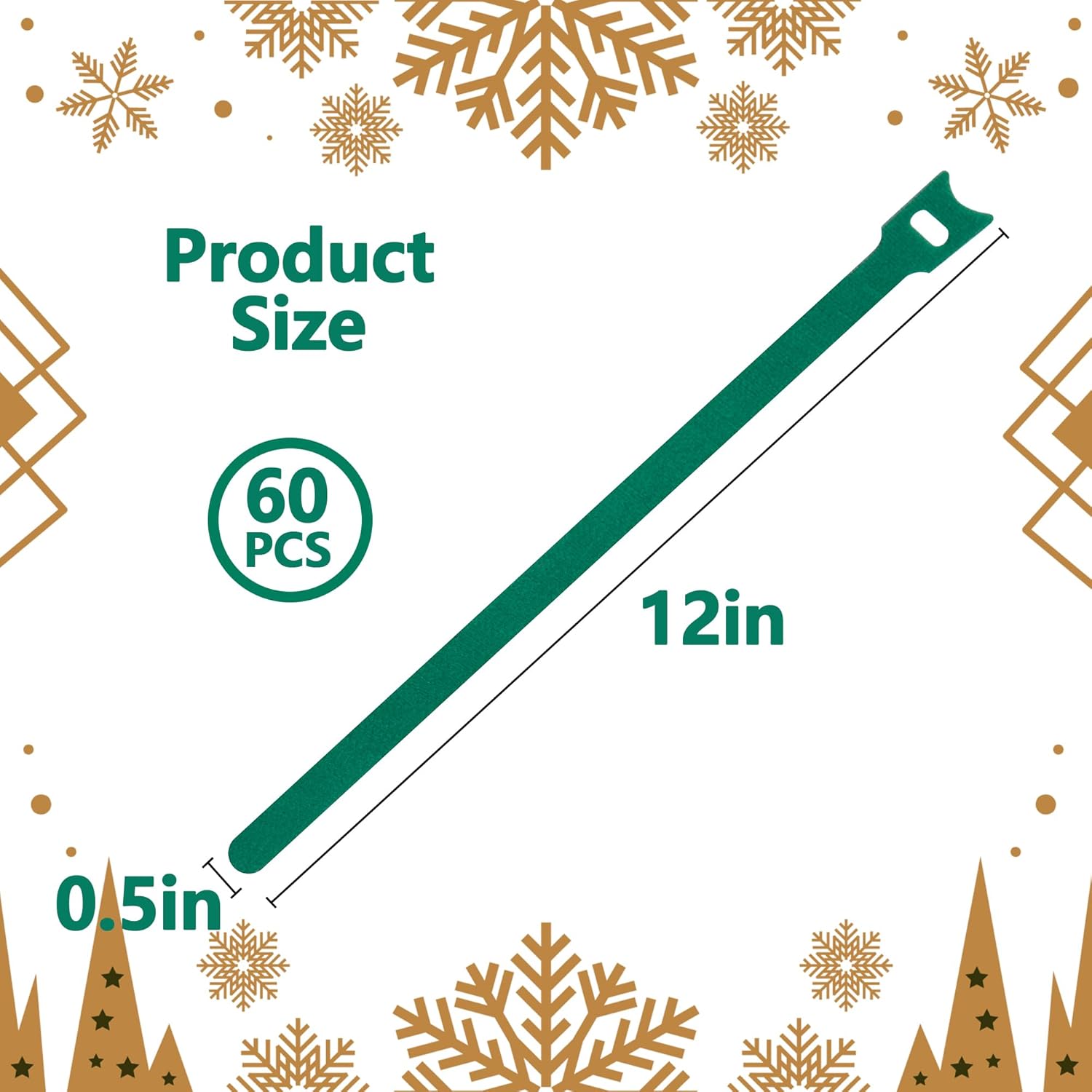 Skiennix 60 Pcs Christmas Garland Ties - 12" Adjustable Reusable Nylon Straps for Holiday Decor | Green