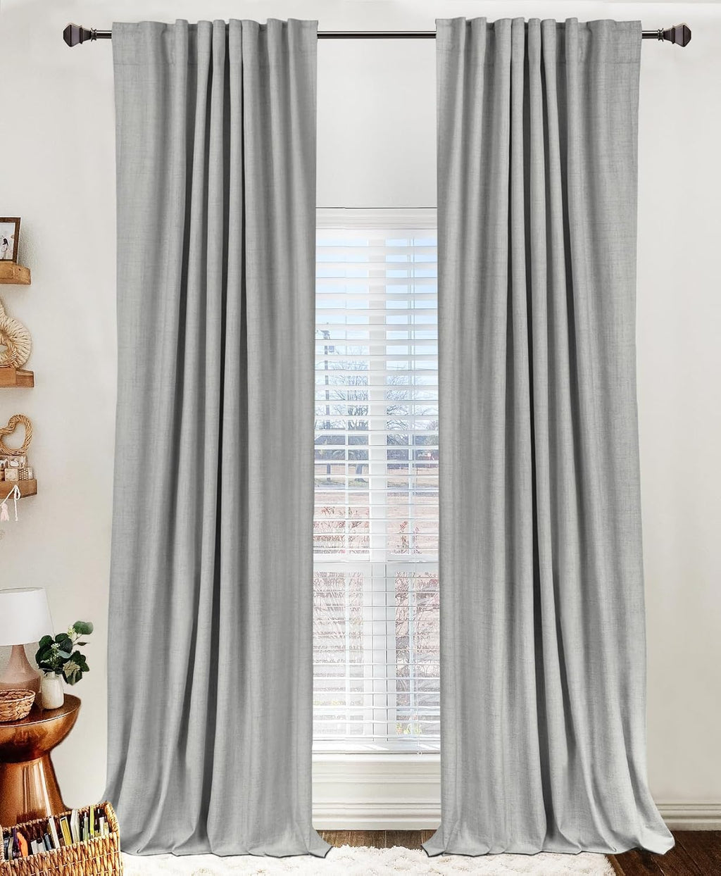 Skiennix 100% Blackout Curtains - Thermal Insulated Linen Drapes | 84" Long, Ash Grey, 2 Panels Set