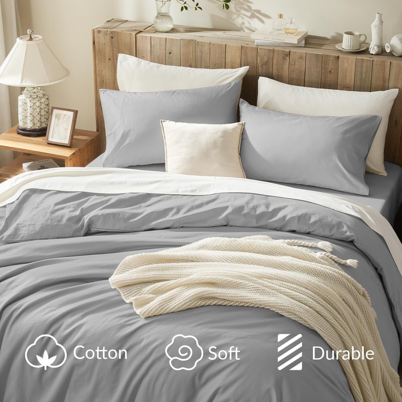 DCSKY Duvet Cover Full,100% Egyptian Cotton 1600 Thread Count, Soft, Breathable, Skin-Friendly, Moisture-Wicking Bedding Set with Zipper Closure & Corner Ties(Grey, 80x90 inches)