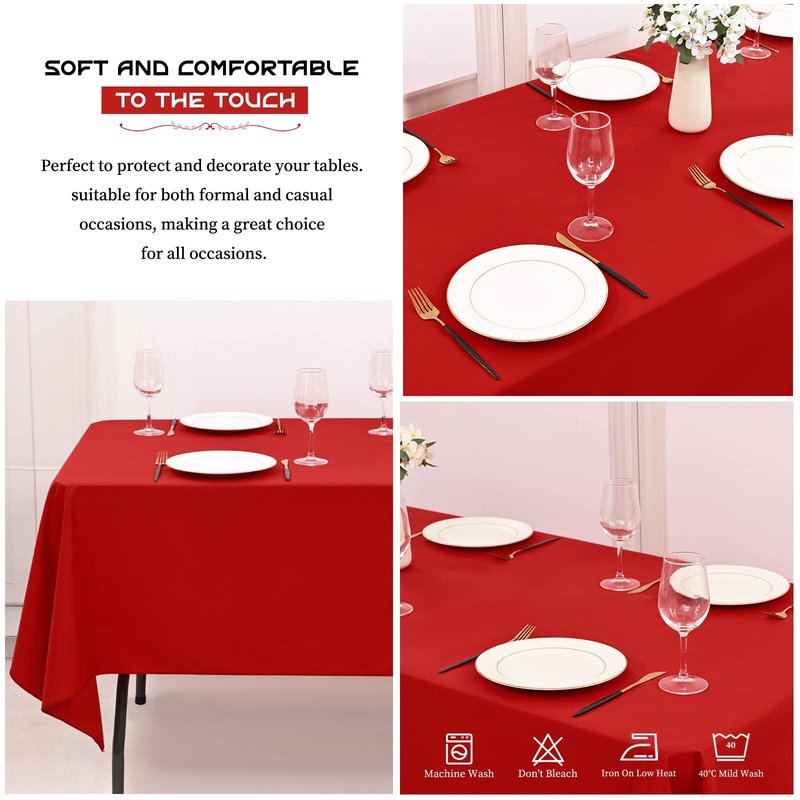 Showgeous 12 Pack Table Cloth Red Tablecloth 60 x 126 Inch Table Clothes for 8 Foot Rectangle Tables, Wrinkle Resistant Washable Polyester Table Cover for Wedding Parties Banquet Dining Table