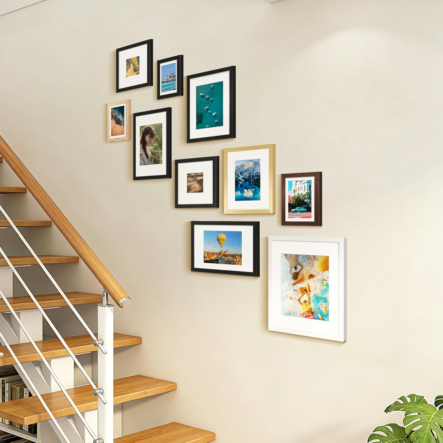 Upsimples 5x7 Picture Frame Set of 10 - Versatile Multi-Photo Collage Frames for Wall or Tabletop, Black