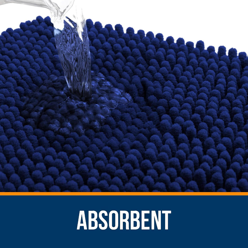 OLANLY Large Bathroom Rugs - Extra Soft Chenille Bath Mats | Quick Dry & Machine Washable, Navy 40x24
