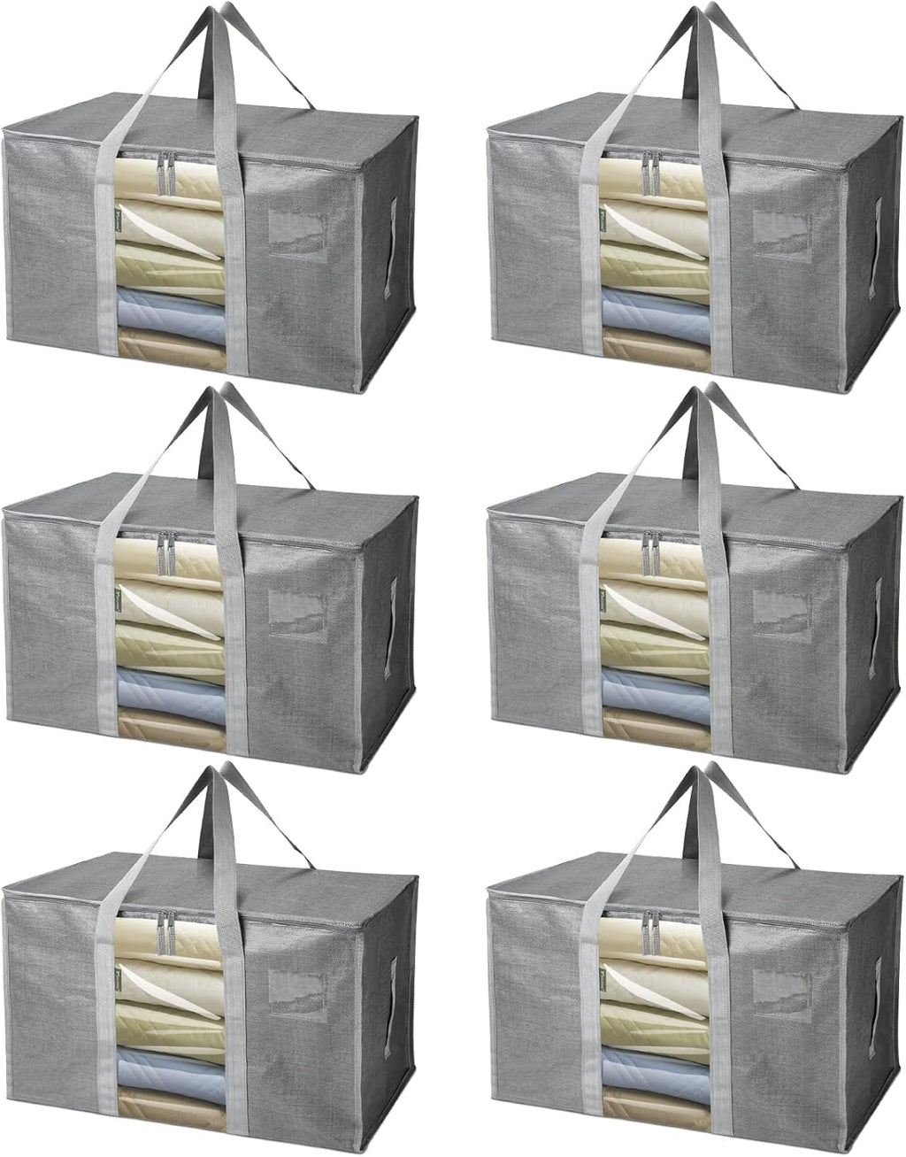 BALEINE 6-Pack Heavy-Duty Oversized Moving Bags - Reinforced Handles for Storage | Gray with Window