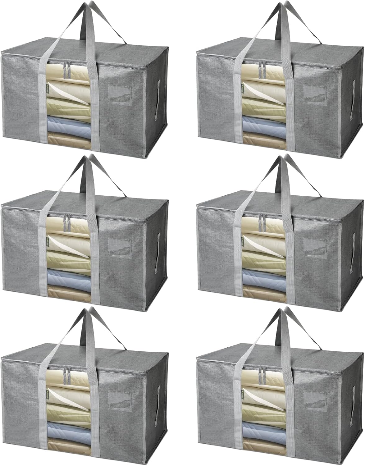 BALEINE 6-Pack Heavy-Duty Oversized Moving Bags - Reinforced Handles for Storage | Gray with Window