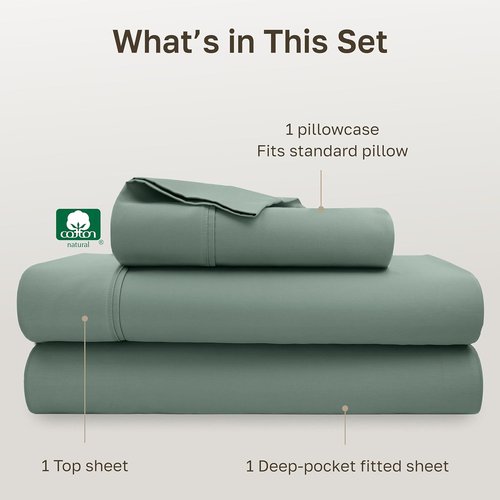 California Design Den Twin Bed Sheet Set - 100% Soft Cotton, 400 Thread Count, Silky Sateen - Sage Green