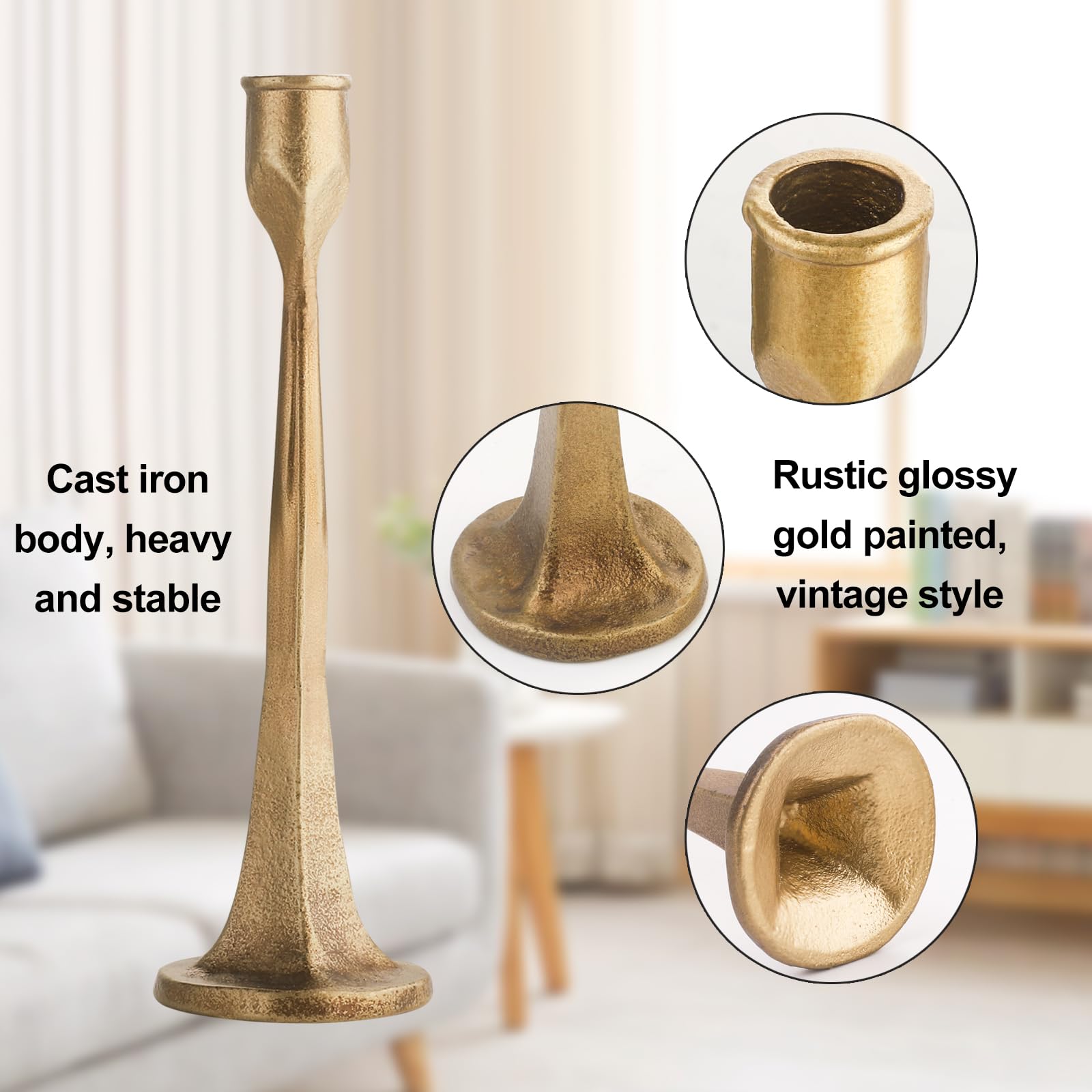 Iron Taper Candle Holder - Set of 4 Decorative Candle Stand - Candlestick Holder Set for Wedding, Dinning, Party