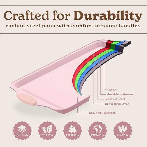 Country Kitchen Nonstick Bakeware Set - Durable, Easy Release, Stackable Design | Pink, 4 Pieces