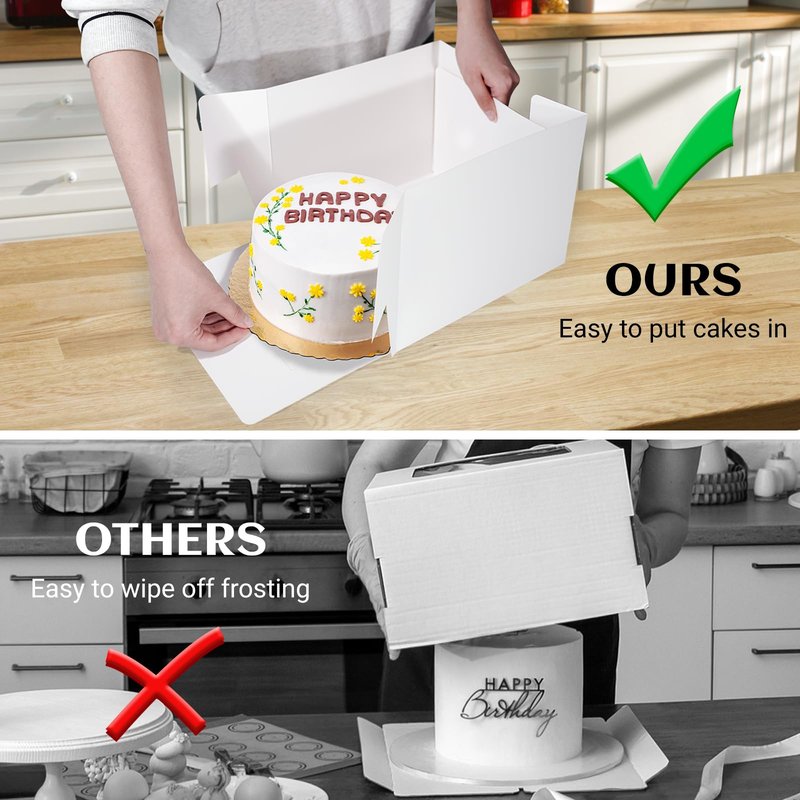 TLAZZ 15 Pcs 10x10x8 Inch Tall Cake Boxes with Window, White Square Cheesecake Bakery Boxes, Large Cardboard Cake Baking Boxes with 90 Stickers for Cakes, Pies, Wedding, Birthday Party