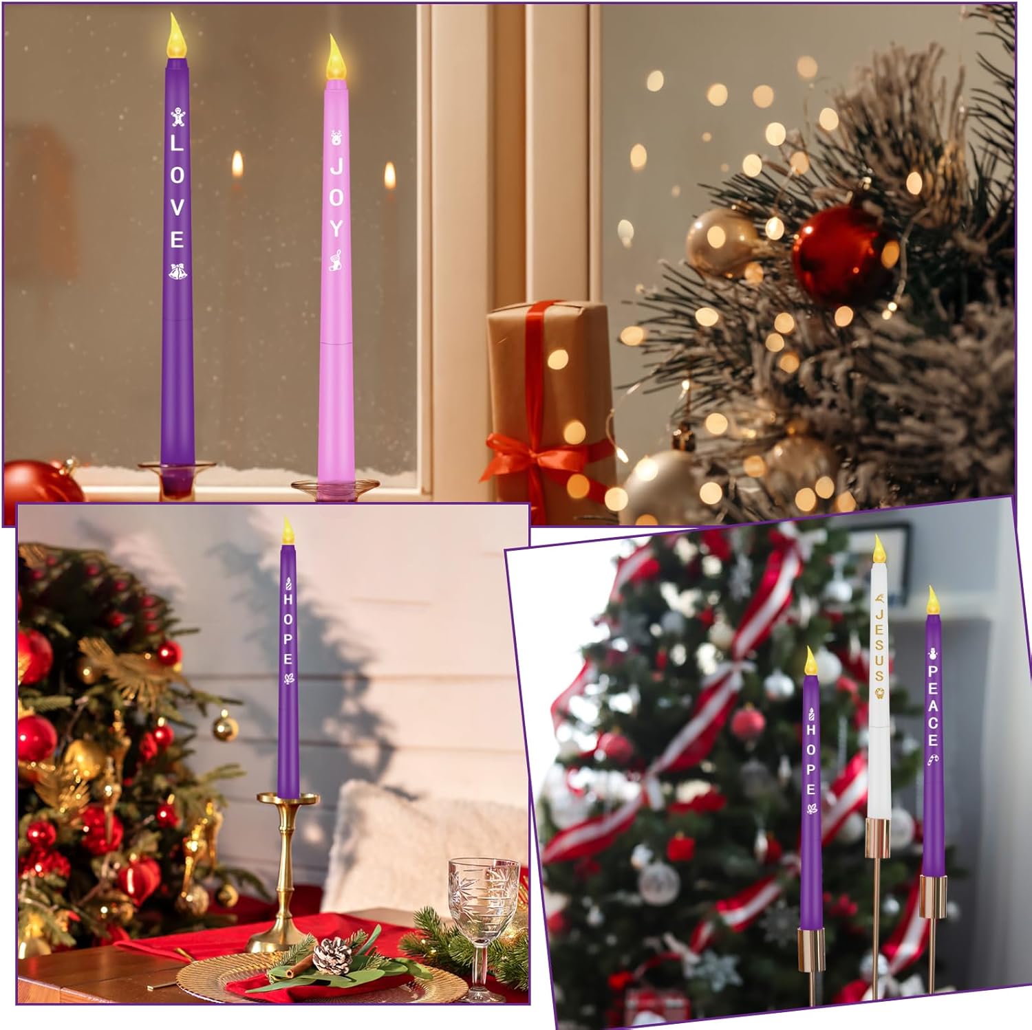RGQSUN Flameless Advent Candles - Set of 5 Battery Operated Flickering Taper Candles for Christmas Decor