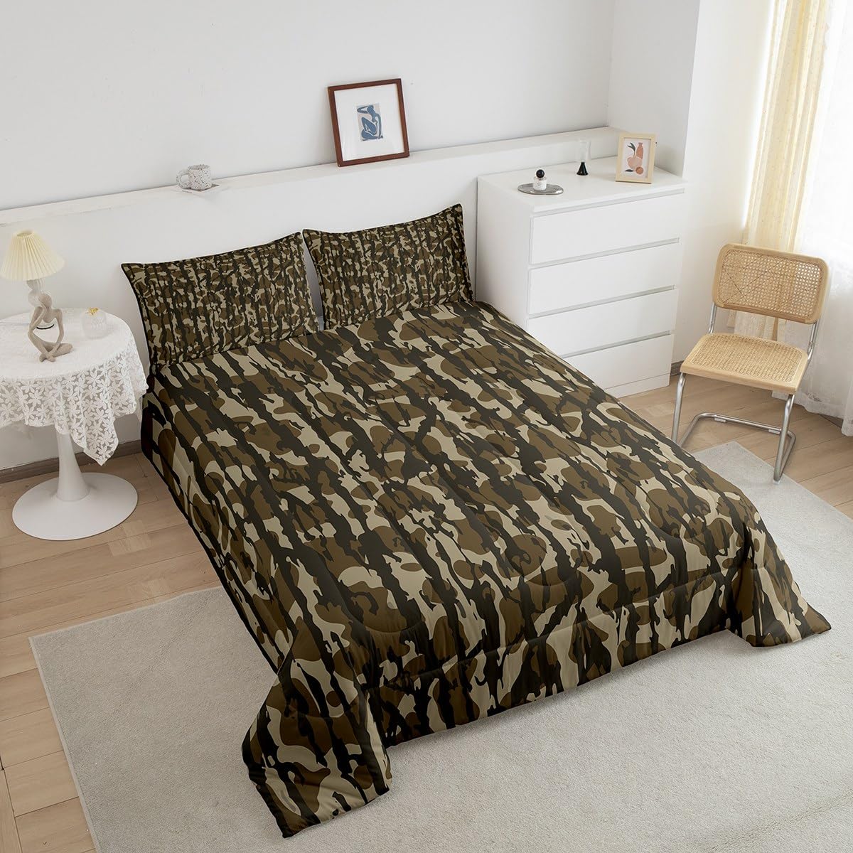 Feelyou Camouflage Bedding Set Full Size Kids Camo Comforter Set for Boys Girls Teens Military Style Duvet Quilt Breathable Soft Lightweight Microfiber Army Green Room Decor