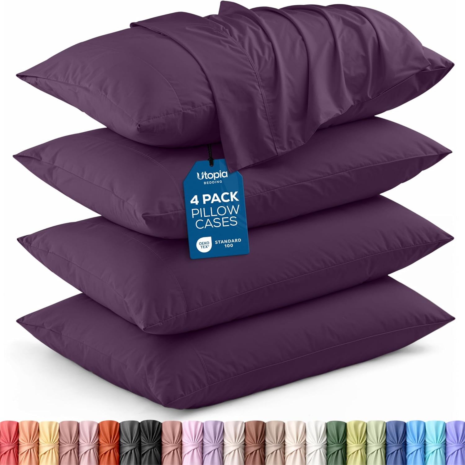 Utopia Bedding Standard Pillow Cases - Soft Brushed Microfiber - 4 Pack, 20 x 26 Inches | Fade Resistant, Purple