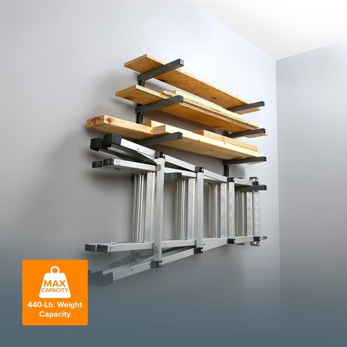 Bora 4-Level Lumber Storage Rack - Space-Saving Metal Shelf for Wood & Garage Organization | PBR-004B Black Gray