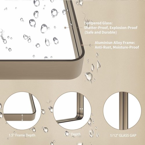 LOAAO Bronze Bathroom Mirror - 72”x36” Rounded Rectangle with Anti-Rust Brushed Metal Frame | Versatile Hanging Options