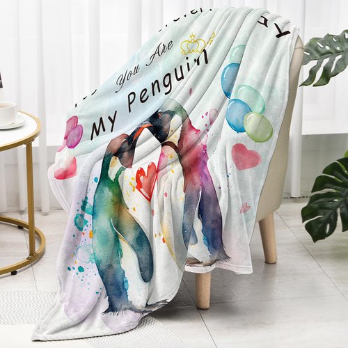 Einanmut Gifts for Her or Him, Wedding Anniversary Blanket, Gift for Wife, Romantic, Birthday, I Love You Gifts for Boyfriend Girlfriend, Wedding Gift for Couples Wife Husband Penguin 60" x 50"