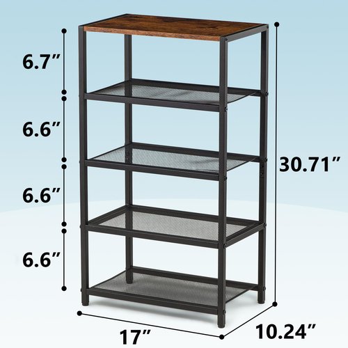 RUNJIMY Narrow Shoe Rack for Front Door Entrance, Entryway, and Closet Shoe Organizer with 4 Sturdy Metal Mesh Shelves and Wooden Top, Holds 10 Pairs, Ideal for Storage or Display