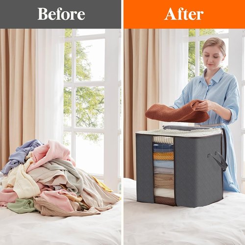 Lifewit 100L Clothes Storage Bins - 6 Pack Foldable Bags with Lids, Clear Window & Reinforced Handles