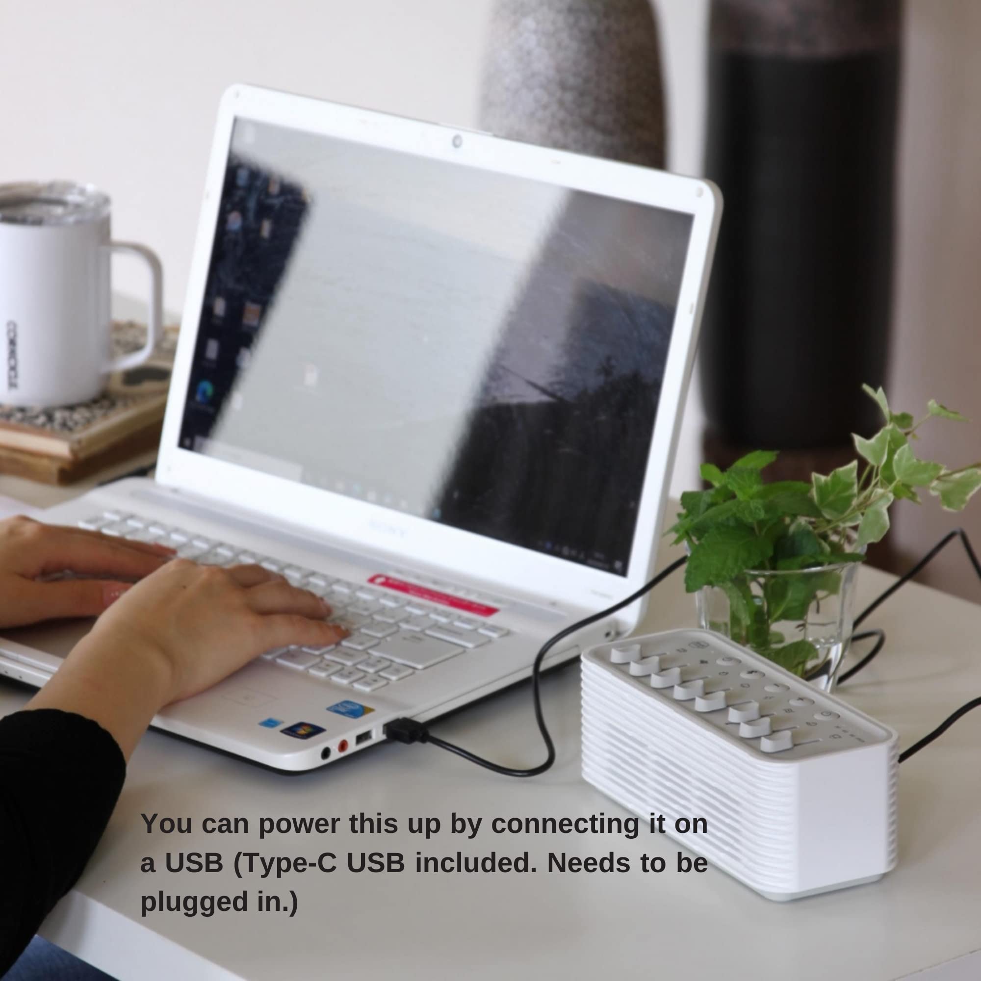 SPICE OF LIFE Tranquility Sound Machine - White | USB Powered (Plug-in) White Noise Bluetooth Speaker, Sleep Timer, Rain Sound Projector | for Babies, Nursery, Kids, Adults | Bedroom, Office Décor