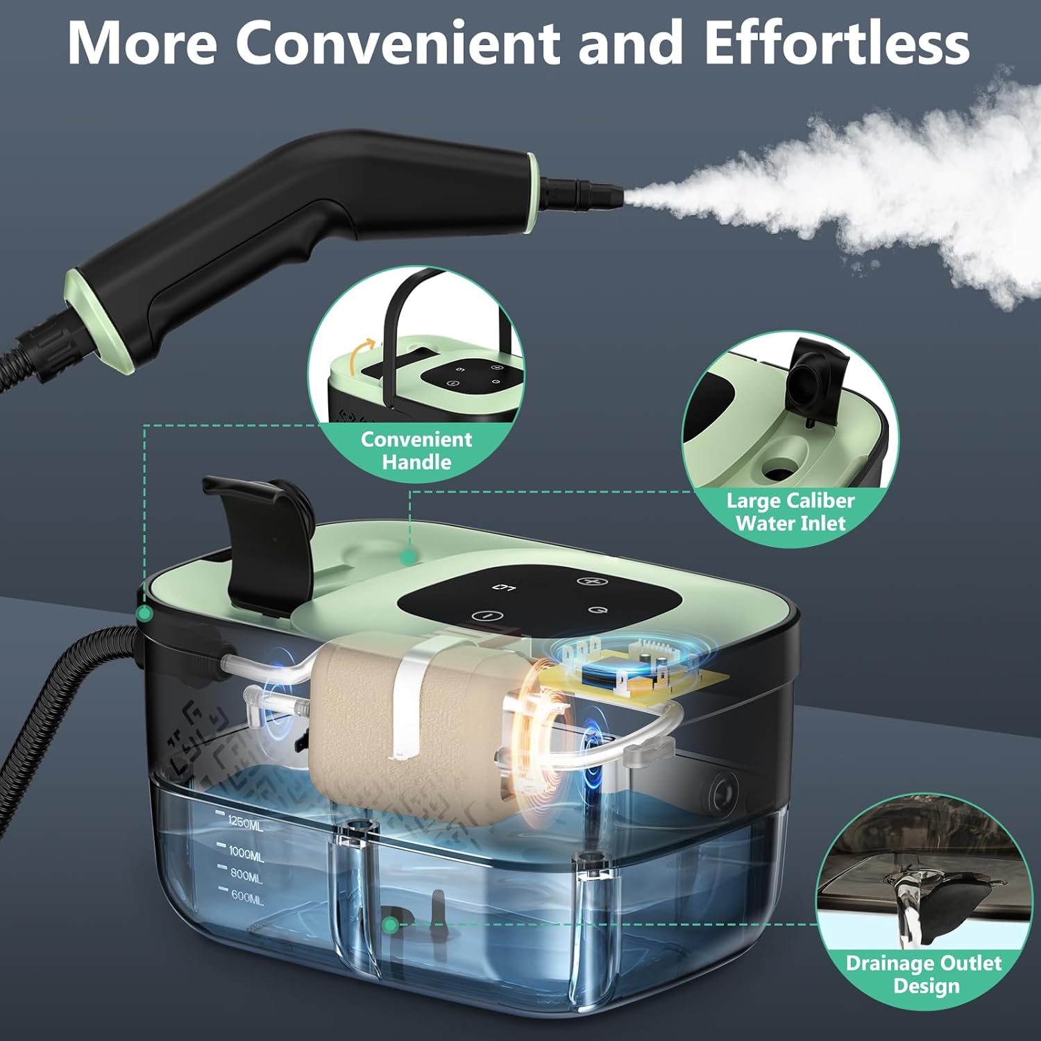Portable Steam Cleaner by [Brand Name] - 16-Piece Accessory Set | 6-Level Adjustable Heat, Fast 15s Heat-Up for Home & Car Detailing