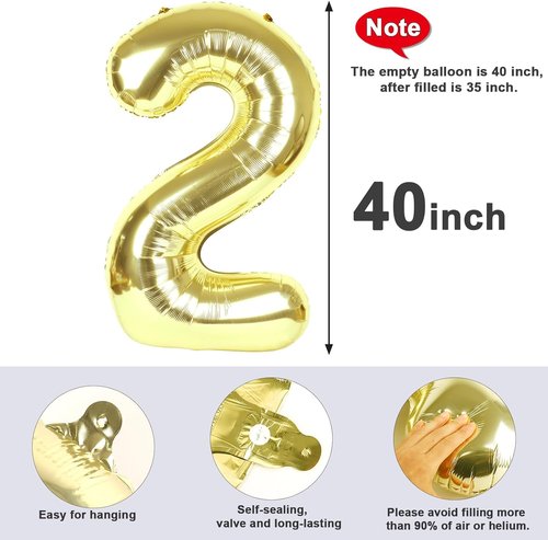 Light Gold 40-Inch Number Balloons by [Brand Name] - Perfect for 2nd, 12th, 21st Birthday Celebrations & Weddings