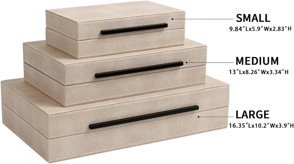 Skiennix Decorative Boxes - Set of 3 Faux Leather Storage Solutions | Large Ivory Nesting Organizers for Home Decor & Jewelry