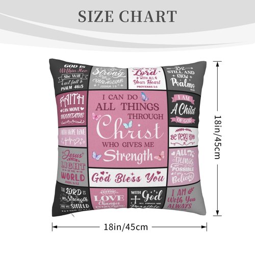 YHIKOUY Christian Pillow Covers 18x18 Inch - Inspirational Religious Gifts for Women, Mom, Daughter, Sister, Friends - Bible Verse Faith Gift - Pink