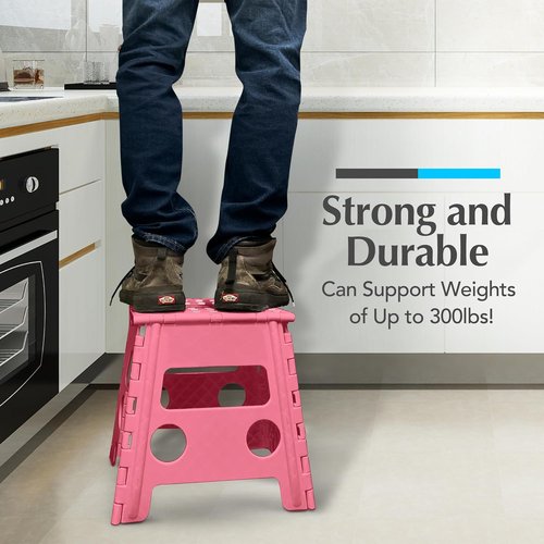 Handy Laundry Folding Step Stool - Lightweight & Sturdy for Adults and Kids | Easy One-Flip Design - Pink (13 Inch)