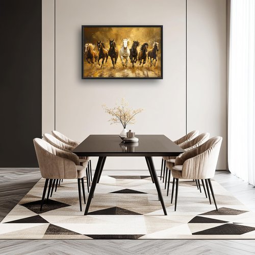 Large Horse Wall Art Lucky 7 Running Horses Painting Wall Decor Golden Canvas Prints Pictures Modern Framed Artwork Home Decoration above Bed for Living Room Dining Room Bedroom Office 36"x24"
