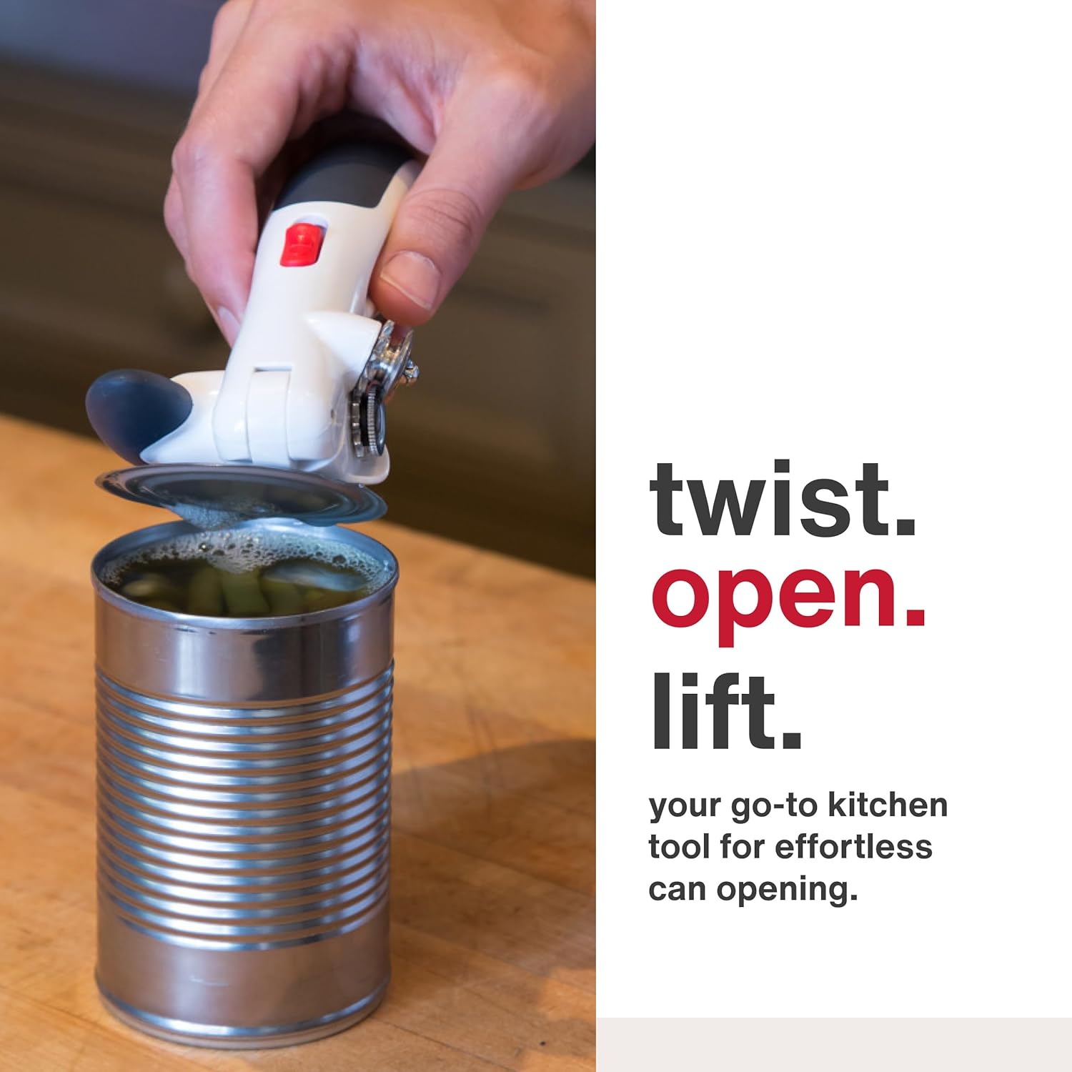 Zyliss Lock N' Lift Can Opener - Easy Manual Opener with Lid Lifter Magnet - White/Gray