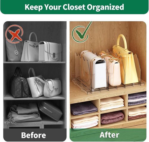 SPACEKEEPER Adjustable Shelf Divider for Closet, 2 Pack Clear Purse Organizers for Closet Acrylic Handbag Separators Storage Organizer Bookshelf Separator Dividers in Bedroom, Office
