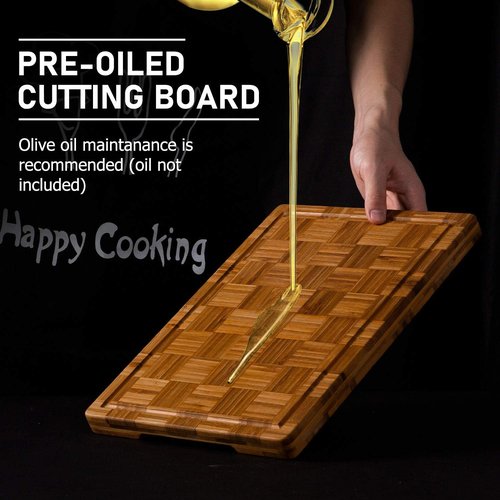 Kikcoin Extra Large Bamboo Cutting Boards - Set of 3 Chopping Boards with Juice Groove for Kitchen