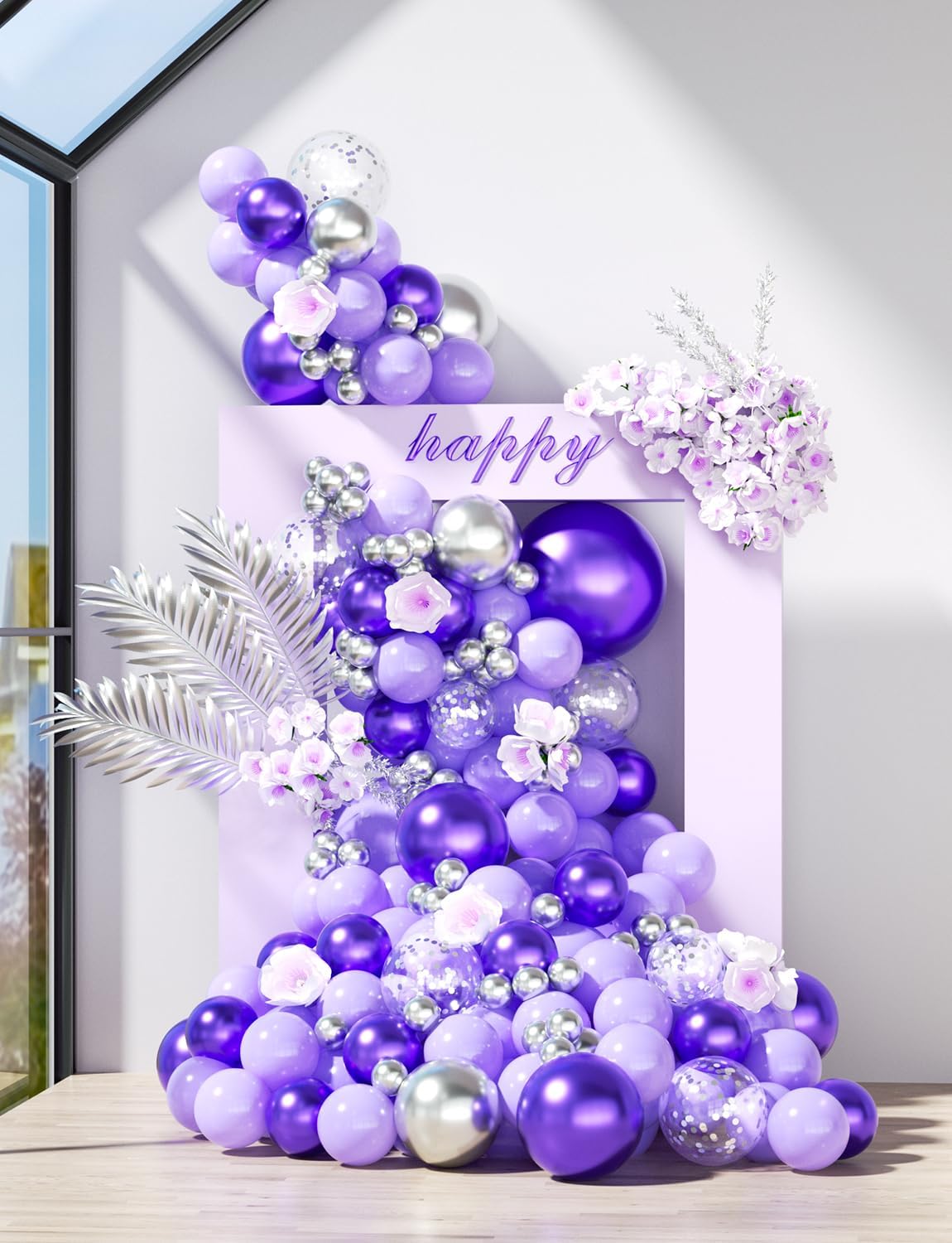 Skiennix 12 Inch Purple & Silver Balloons - 60pcs Pastel Lavender Confetti for Parties & Celebrations
