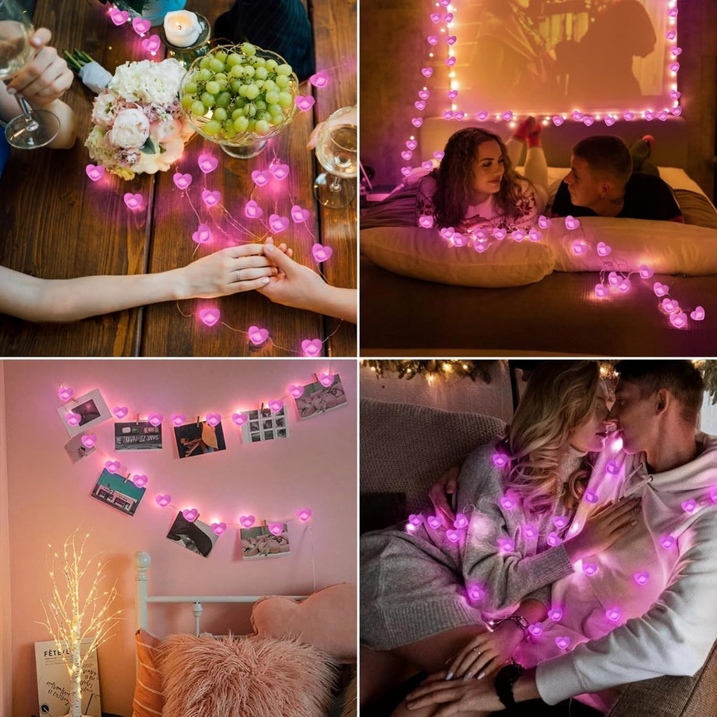 Skiennix 10FT Pink Heart Fairy Lights - Battery Operated LED String Lights with Timer | Waterproof for Indoor/Outdoor Decor