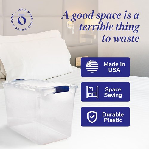 HOMZ Clear Plastic Storage Bins - 2-Pack Latching Lid Organizers, 112 Quart, Blue | Stackable for Home & Office