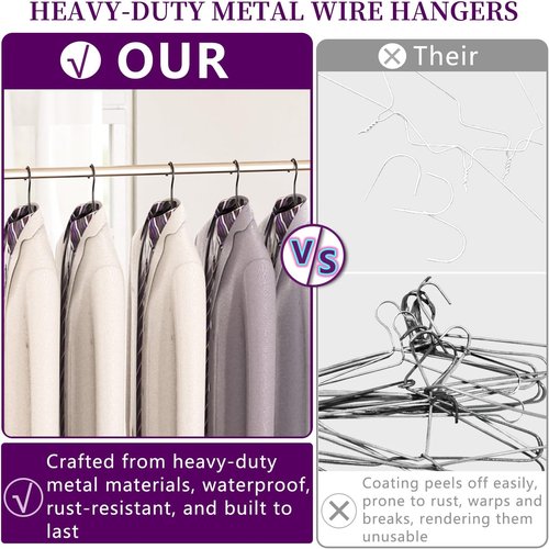 60Pack Metal Wire Hangers+5 Clothes Pins, 16.5" Wire Clothes Hangers for Standard Sized Shirt, Suits, Jackets, Skirts, Ultra Thin Space Saving, Bulk for Home and Commercial