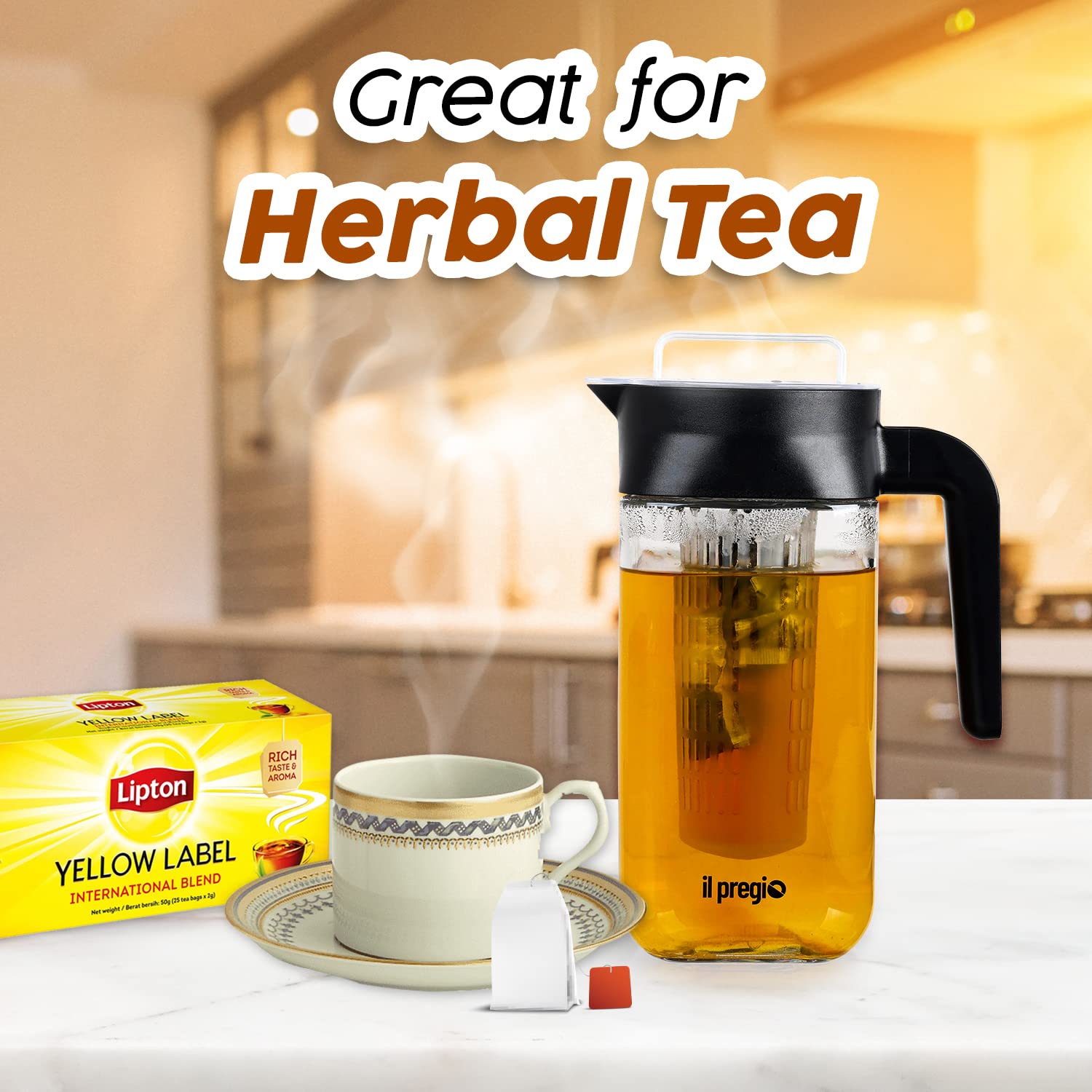 Small Fruit Infuser Water Pitcher - 36 Ounce Food Grade Borosilicate Glass Infusion Jug for Iced Juice, Beverages, Lemon, Fruit Wedges & Herbs | 4.5 Cups