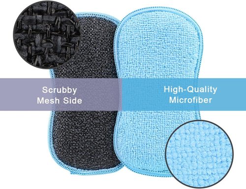 HOMEXCEL Multi-Purpose Scrub Sponges - Non-Scratch Microfiber Kitchen Dish Sponges (12 Pack, Blue)