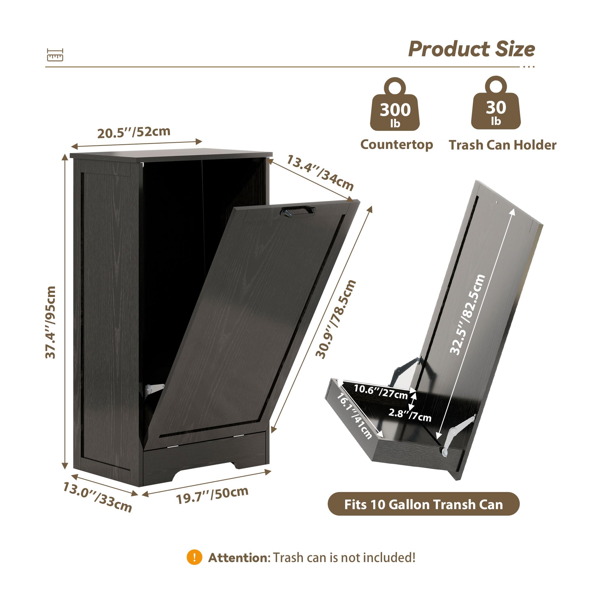 FTZxHKLX Tilt Out Kitchen Trash Can Cabinet, Pet Proof Wooden Kitchen Garbage Can with Lid, Hidden Laundry Basket Organizer, 10 Gallon Free Standing Bathroom Laundry Hamper Cabinet, Black